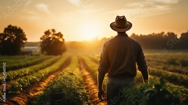 Fototapeta one man farmer stand in the agricultural field