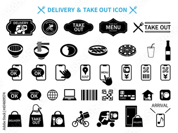 Fototapeta デリバリーとテイクアウトのアイコンセット