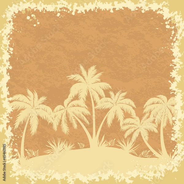Fototapeta Tropical palms trees and grass silhouettes