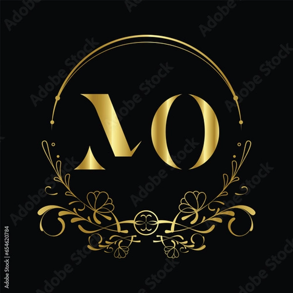 Obraz Abstract letter MO logo. vector vintage golden art nouveau badge vector incorporate with abstract shape in the creative way.