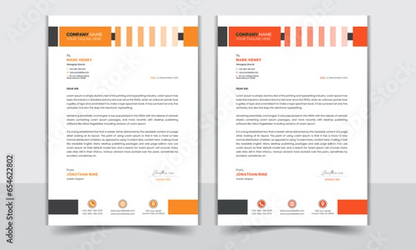 Fototapeta corporate letterhead design | simple and clean business corporate letterhead design template | with color variation geometric shapes letterhead design template print