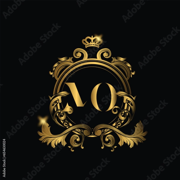 Fototapeta Abstract letter MO logo. vector vintage golden art nouveau badge vector incorporate with abstract shape in the creative way.