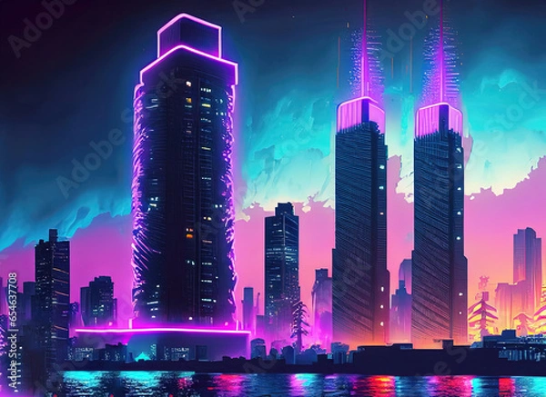 Obraz city skyline at night