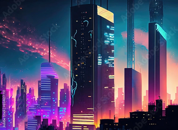 Obraz night city skyline