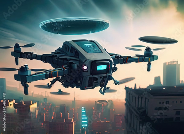 Obraz ufo flying over the city