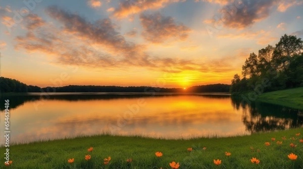 Obraz sunset over lake