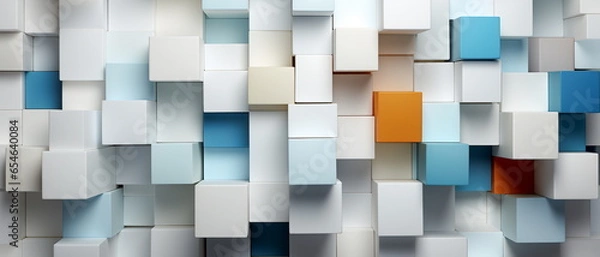 Obraz Texture as background wallpaper Banner of white and blue cubes background. Reflective surface.