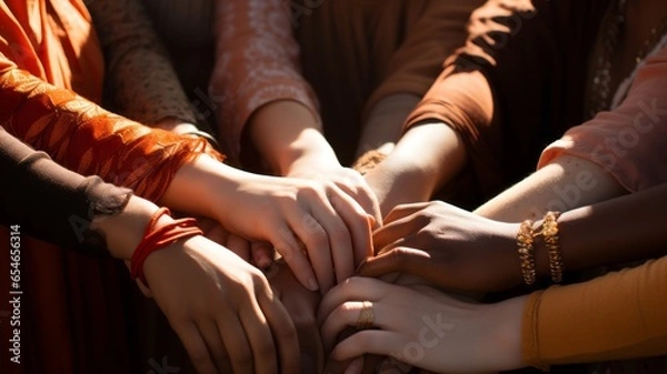 Fototapeta group of women as a sign of support for the new generations, building a better future together