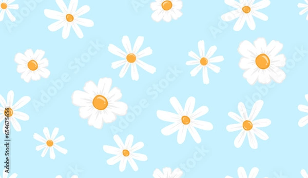 Fototapeta Gradient white floral pattern on a blue background, seamless, vector illustration.