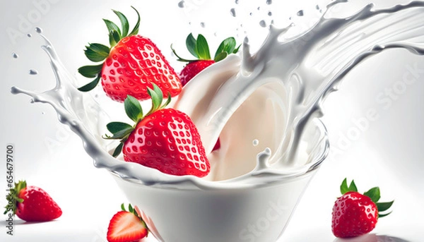 Fototapeta Strawberries and cream with yogurt
