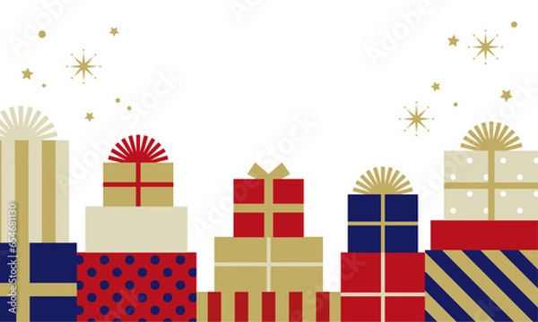Fototapeta クリスマスプレゼント 積み上げたギフトボックスのイラスト素材 ベクター 箱 白バック