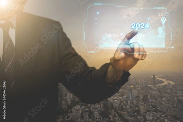 Fototapeta 2024,Investor goals Business people and technology, numbers for 2024