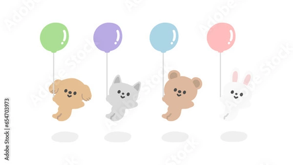 Fototapeta 風船で浮いている動物たちのイラスト