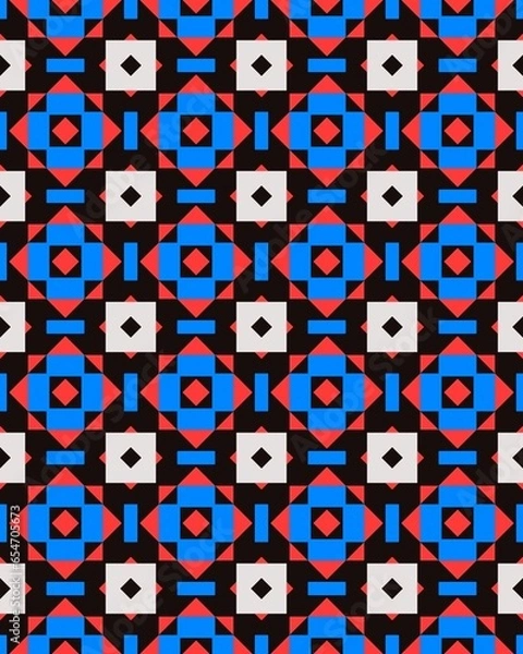 Fototapeta Seamless abstract ornament Geometric bright colored pattern with various elements backgrounds.