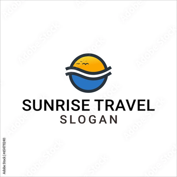 Obraz Sun logo with sea wave vector design
