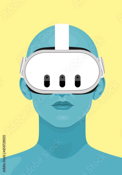 Fototapeta Human face in augmented or virtual reality glasses. Metaverse digital virtual reality technology, Vector illustration 