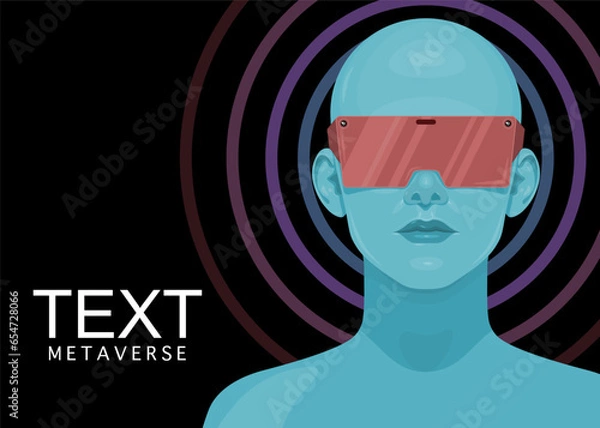 Fototapeta Human face in augmented or virtual reality glasses. Metaverse digital virtual reality technology, Vector illustration 