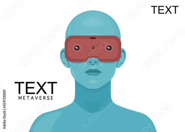 Fototapeta Human face in augmented or virtual reality glasses. Metaverse digital virtual reality technology, Vector illustration 