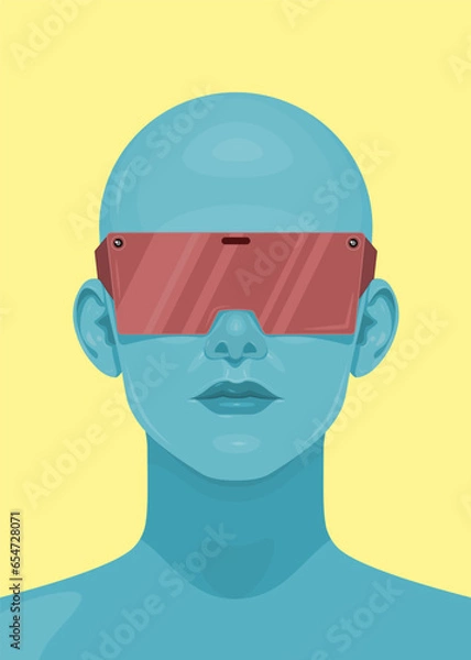 Fototapeta Human face in augmented or virtual reality glasses. Metaverse digital virtual reality technology, Vector illustration 