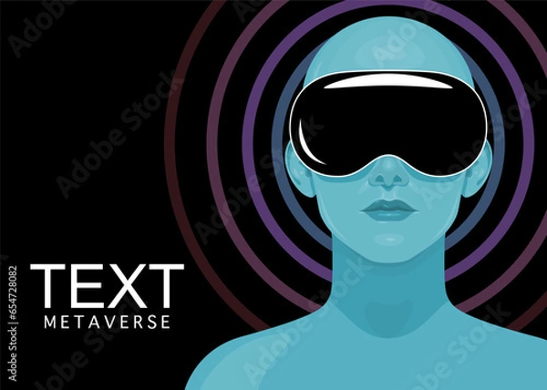 Fototapeta Human face in augmented or virtual reality glasses. Metaverse digital virtual reality technology, Vector illustration 
