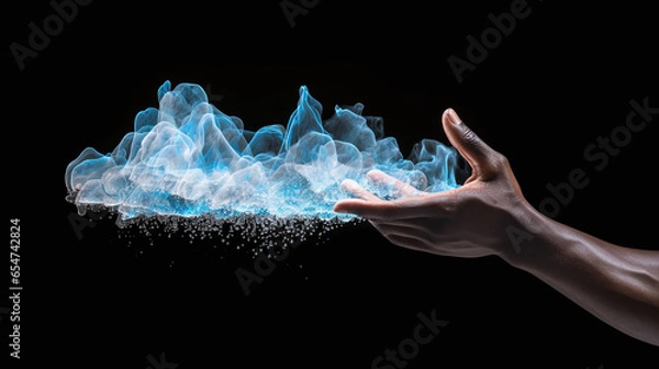 Fototapeta Hand with digital clouds floating on it