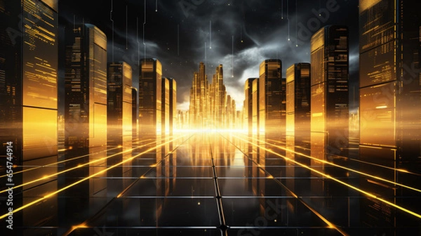 Obraz digital data center with yellow lights