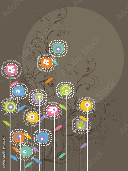 Fototapeta kapryśne jasne kwiaty i wiry (wektor)