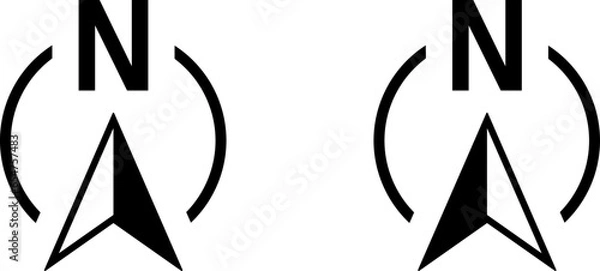 Fototapeta Basic North Arrow Mark Sign Symbol Icon Set for Map Orientation. Vector Image.