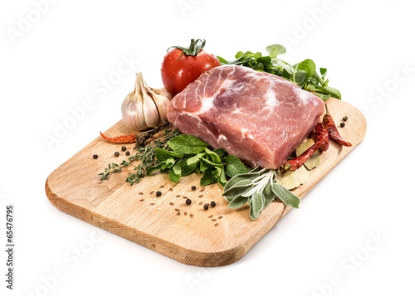 Fototapeta Raw Meat for barbecue with fresh Vegetables