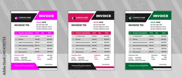 Fototapeta Minimal Corporate Business Invoice design template vector illustration bill form price invoice. Creative invoice template vector. 
business stationery design payment agreement design template
