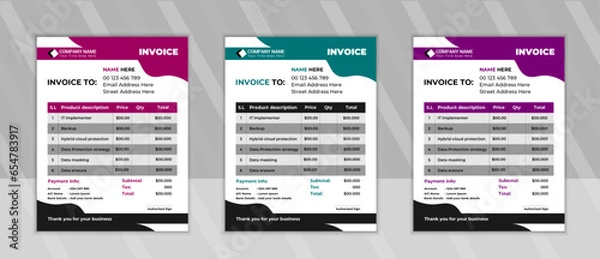 Fototapeta Business Invoice. money bills.price invoices, Business invoice form template, bill graphic, or payment receipt page vector, unique & minimal Invoice design 
