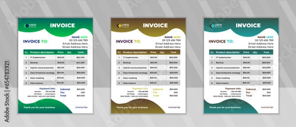 Fototapeta Corporate and business invoice design template design, Company invoice template with price receipt, payment agreement, invoice bill, 
accounting, bill receipt
