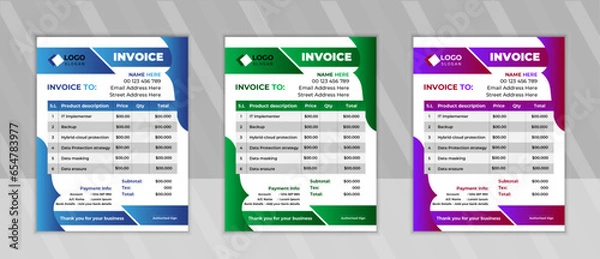 Fototapeta Minimal Corporate Business Invoice design template vector illustration bill form price invoice. Creative invoice template vector. 
business stationery design payment agreement design template