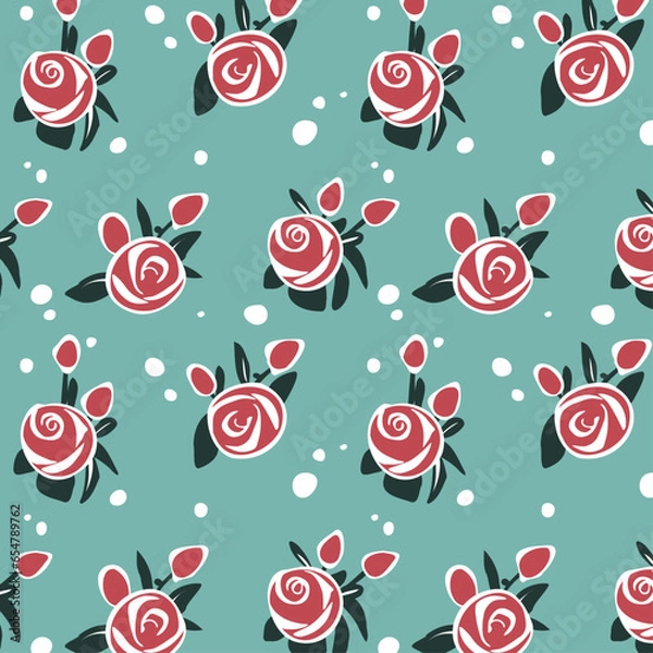 Obraz レトロな赤いバラのシームレスパターン