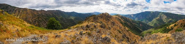 Fototapeta Panoramic view on the 4000 steps hike from Vallerauge to the mount Aigoual in the Cevennes national park, France