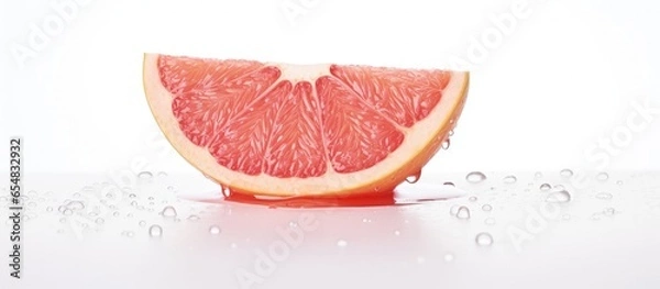 Fototapeta Pomelo advertisement on a white background Pink fruit isolated Cut pomelo macro shot Grapefruit macro shot Juice drops on fruit macro shot with copyspace for text