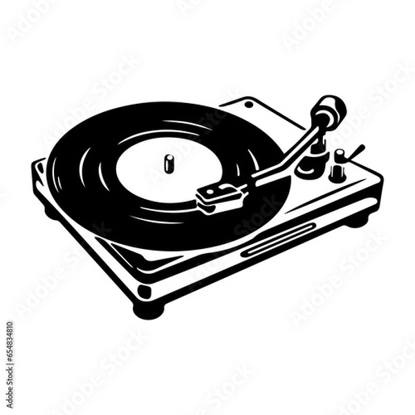 Fototapeta record player, Vintage turntable. Record player vinyl record. Music, song symbol. Hand-drawn sketch vector illustration.