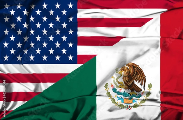 Fototapeta Waving flag of Mexico and USA