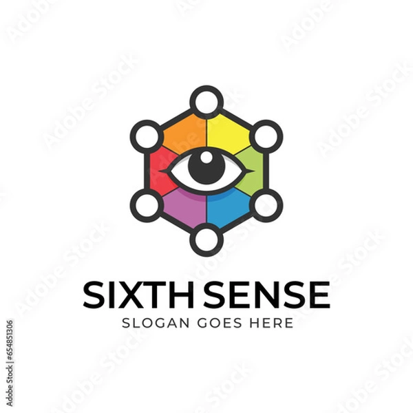 Fototapeta The logo with an eye in the middle of a colorful hexagon symbolizes the sixth sense
