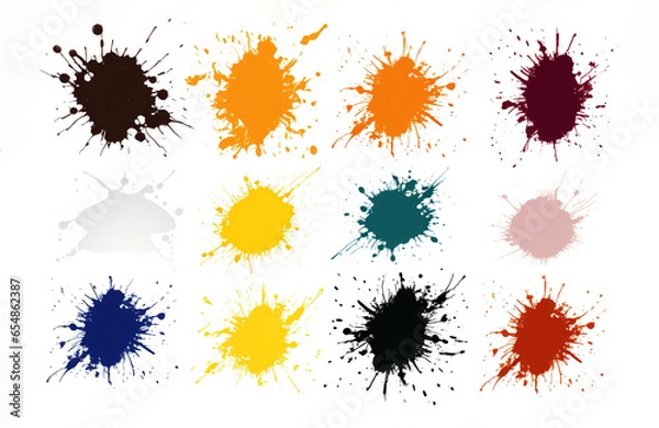 Fototapeta Collection of detailed ink splats isolated on white background