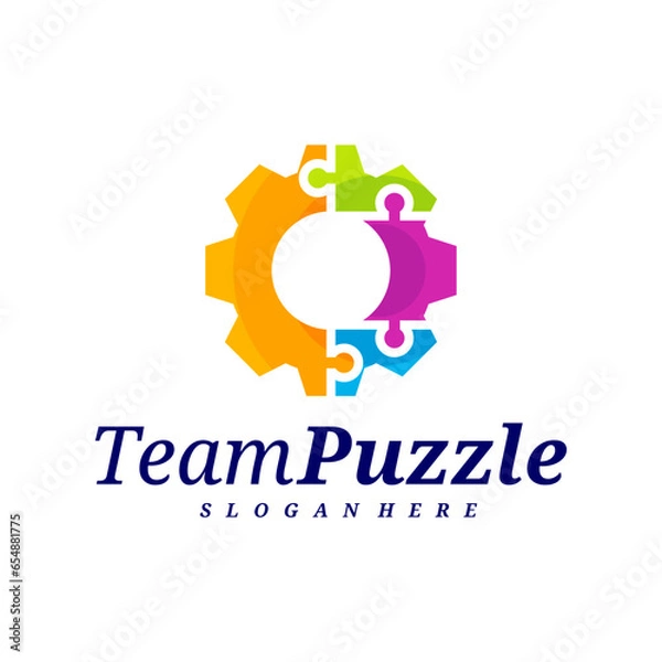 Obraz Gear Puzzle logo design vector template, Vector label of puzzle, illustration, Creative icon, design concept