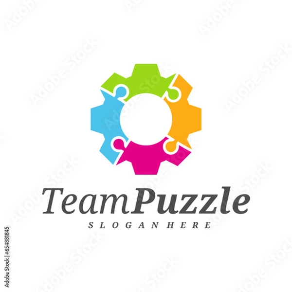 Obraz Gear Puzzle logo design vector template, Vector label of puzzle, illustration, Creative icon, design concept