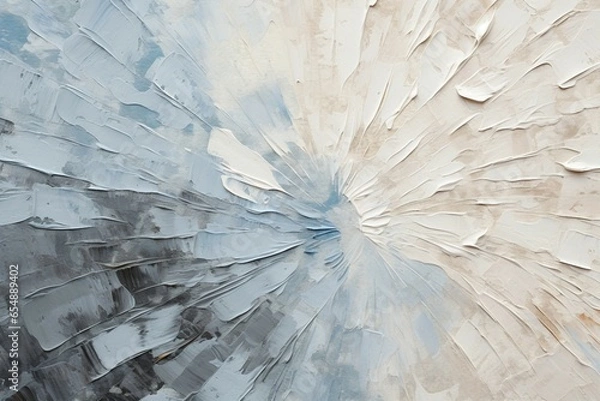 Obraz パレットナイフの油絵・冬用の抽象背景バナー）グレー・白・ベージュの放射状デザイン