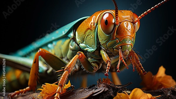 Fototapeta Extreme Macro Side View of a Grasshopper