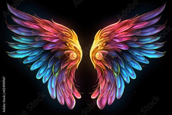 Obraz Colorful Wings on Black Background