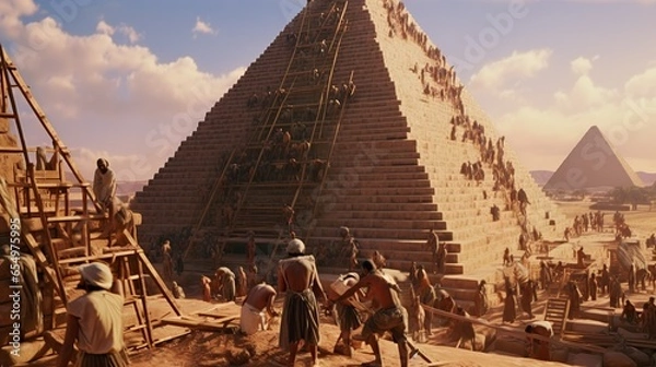 Fototapeta Slaves building the egyptian pyramids in ancient times