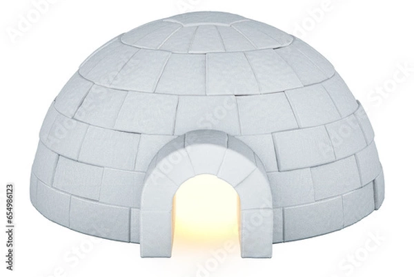 Fototapeta Igloo, front view. 3D rendering isolated on transparent background