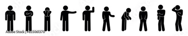 Fototapeta stick figure man icon, set of basic gestures, human silhouettes
