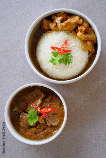 Obraz Traditional Thai Food Set, Stewed Pork , pork panang curry thai style