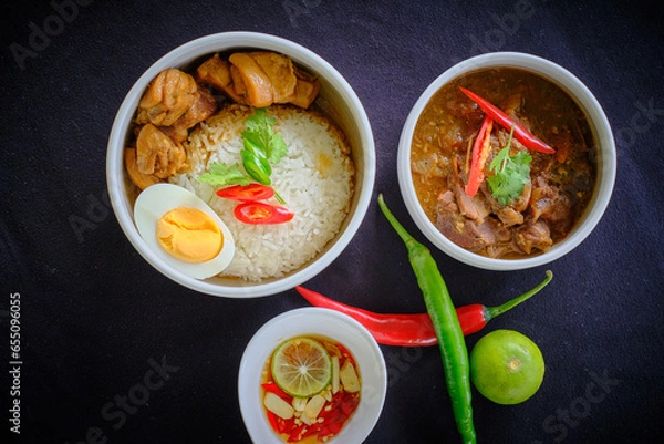 Obraz Traditional Thai  Chicken and gravy with rice and egg